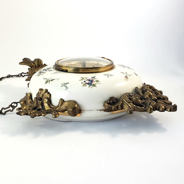 Antique Victorian Hand Painted Porcelain 8 Day Wall Clock with Original Chain