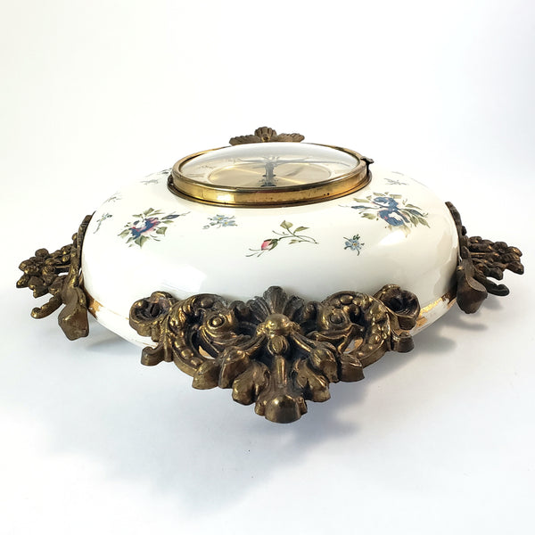 Antique Victorian Hand Painted Porcelain 8 Day Wall Clock with Original Chain