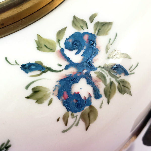 Antique Victorian Hand Painted Porcelain 8 Day Wall Clock with Original Chain