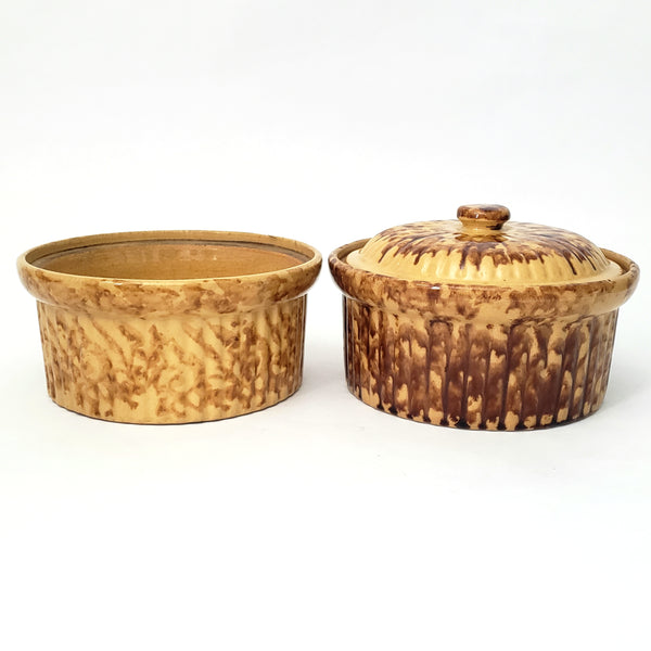 Pair of Antique Spatter ware Yellow Ware Pantry Crocks Rockingham Glaze 1 Quart
