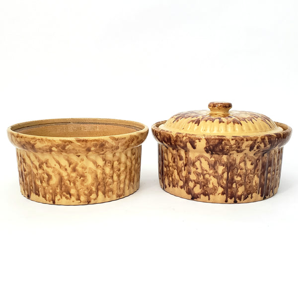Pair of Antique Spatter ware Yellow Ware Pantry Crocks Rockingham Glaze 1 Quart