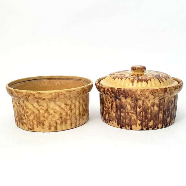 Pair of Antique Spatter ware Yellow Ware Pantry Crocks Rockingham Glaze 1 Quart