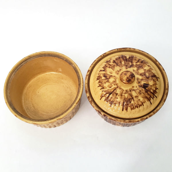 Pair of Antique Spatter ware Yellow Ware Pantry Crocks Rockingham Glaze 1 Quart