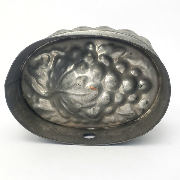 Antique Oval Tin Jelly Jello Dessert Molds Bunch of Grapes & Pear Set of 2