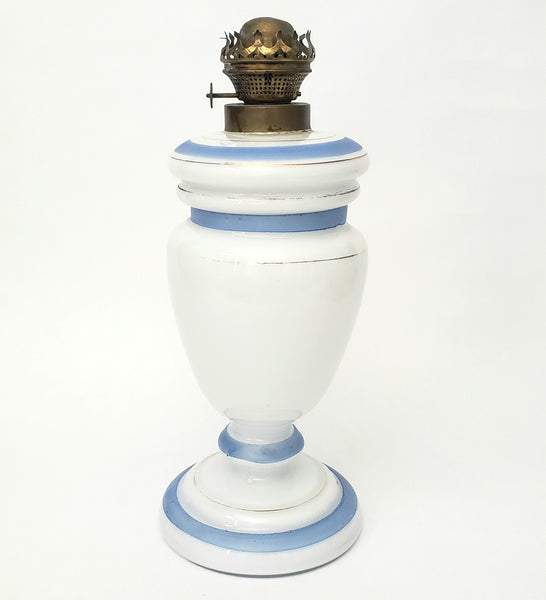 Antique Opal Glass Kerosene Oil Table Lamp L & B Brevete Brass Burner Beggar Boys Art