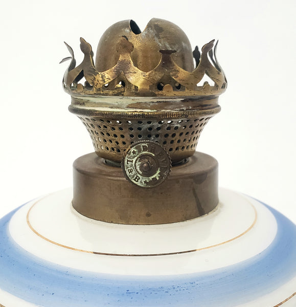 Antique Opal Glass Kerosene Oil Table Lamp L & B Brevete Brass Burner Beggar Boys Art