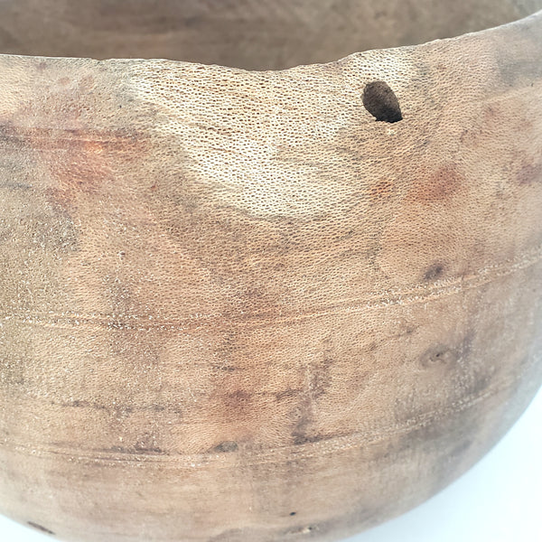 Primitive Wooden Turned Burl Bowl Carved Handle