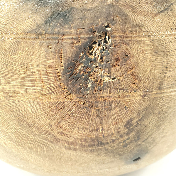 Primitive Wooden Turned Burl Bowl Carved Handle