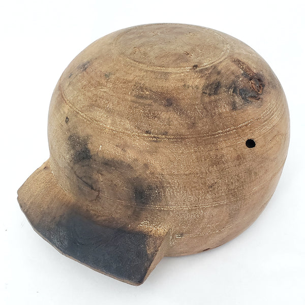 Primitive Wooden Turned Burl Bowl Carved Handle