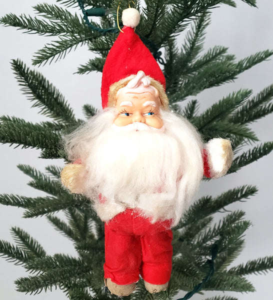 Mid Century Hanging Santa Clause Ornament 7 1/2" Rubber Face 1950's - 1960's
