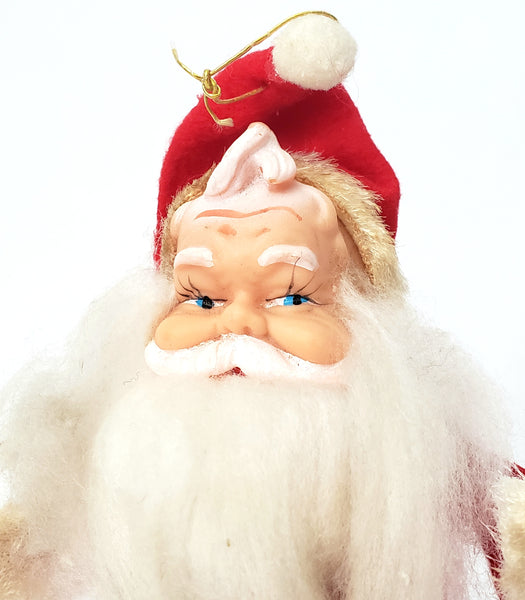 Mid Century Hanging Santa Clause Ornament 7 1/2" Rubber Face 1950's - 1960's