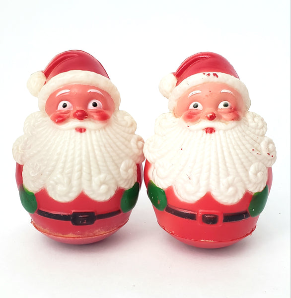 Vintage Roly Poly Plastic Weighted Chiming Santa Clauses