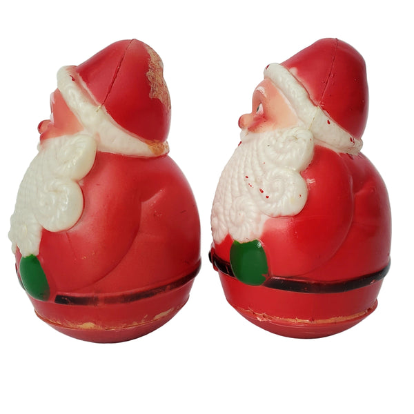 Vintage Roly Poly Plastic Weighted Chiming Santa Clauses