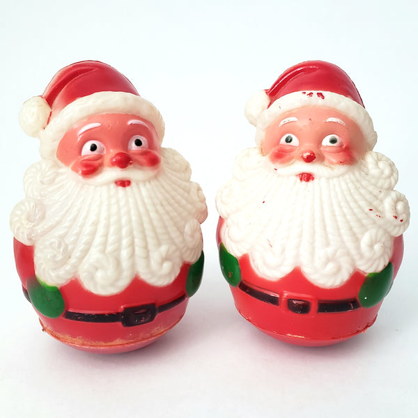 Vintage Roly Poly Plastic Weighted Chiming Santa Clauses