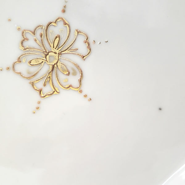 Antique Candy Dish Octagonal Gold Beaded Edge Orange Floral by Nippon c. 1891-1911