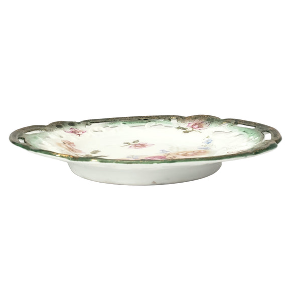 Antique Cabinet Plate Hand Painted Wild Roses Reticulated Edge Maker Mark & Numbered