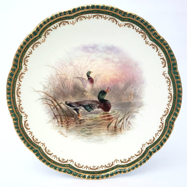 Antique Hand-Painted Cabinet Plate Mallard Ducks Cauldon England Signed J. Birbeck Sen
