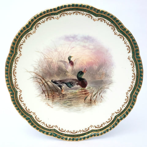 Antique Hand-Painted Cabinet Plate Mallard Ducks Cauldon England Signed J. Birbeck Sen