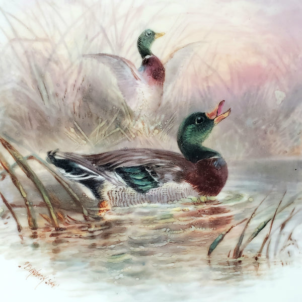 Antique Hand Painted Cabinet Plate Mallard Ducks Cauldon England Signed J. Birbeck Snr