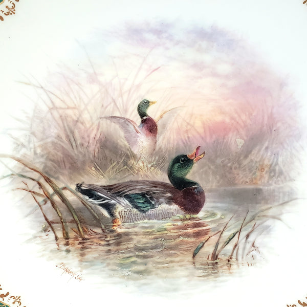 Antique Hand Painted Cabinet Plate Mallard Ducks Cauldon England Signed J. Birbeck Snr