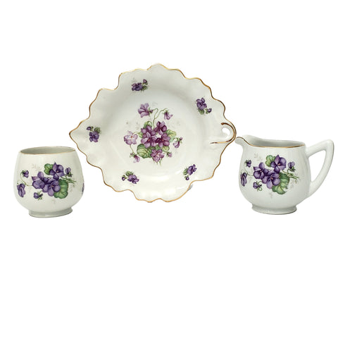 Vintage Porcelain Creamer Open Sugar & Snack Plate Purple Violets by Schumann Germany