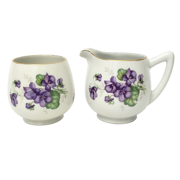 Vintage Porcelain Creamer Open Sugar & Snack Plate Purple Violets by Schumann Germany