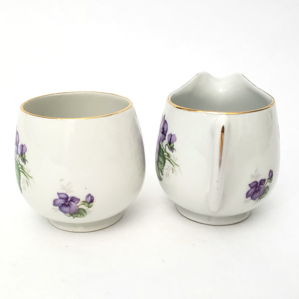 Vintage Porcelain Creamer Open Sugar & Snack Plate Purple Violets by Schumann Germany