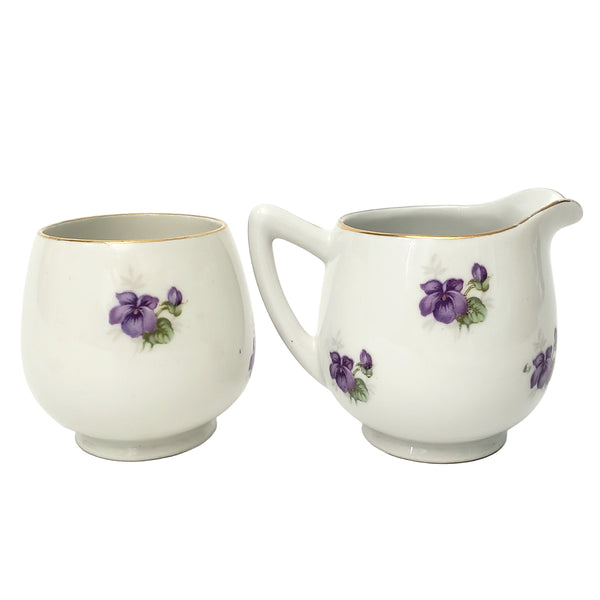 Vintage Porcelain Creamer Open Sugar & Snack Plate Purple Violets by Schumann Germany