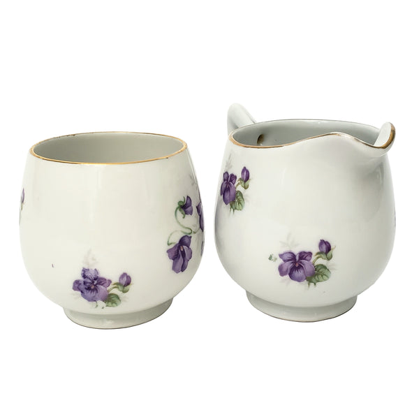 Vintage Porcelain Creamer Open Sugar & Snack Plate Purple Violets by Schumann Germany