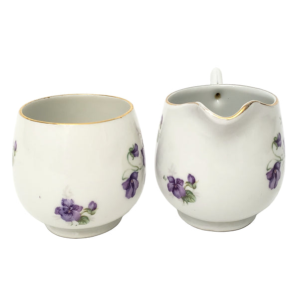 Vintage Porcelain Creamer Open Sugar & Snack Plate Purple Violets by Schumann Germany