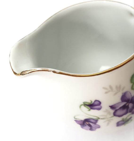 Vintage Porcelain Creamer Open Sugar & Snack Plate Purple Violets by Schumann Germany