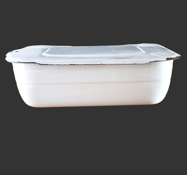 Vintage White Enamelware Steel Storage Bin with Lid by ARMCO Ingot Iron Middletown, Ohio