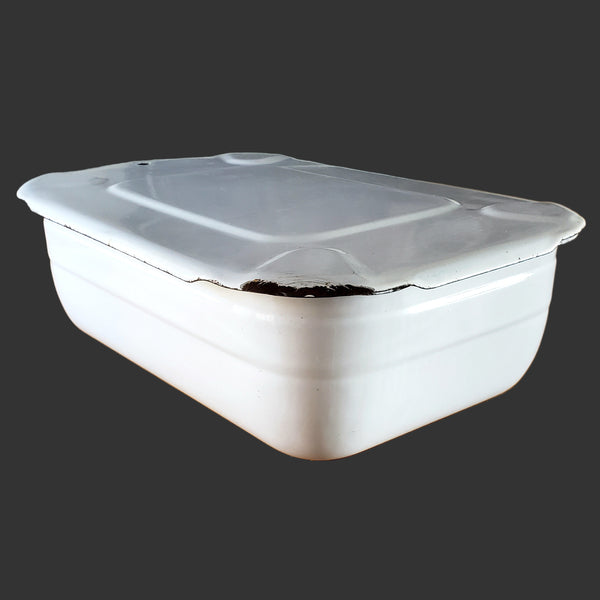 Vintage White Enamelware Steel Storage Bin with Lid by ARMCO Ingot Iron Middletown, Ohio