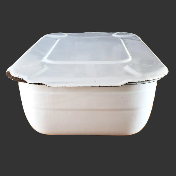 Vintage White Enamelware Steel Storage Bin with Lid by ARMCO Ingot Iron Middletown, Ohio