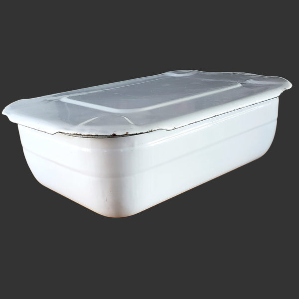 Vintage White Enamelware Steel Storage Bin with Lid by ARMCO Ingot Iron Middletown, Ohio