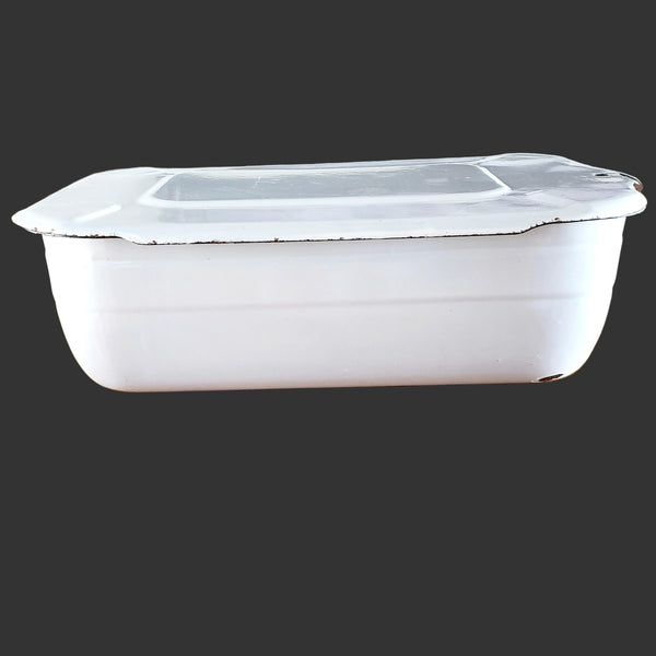 Vintage White Enamelware Steel Storage Bin with Lid by ARMCO Ingot Iron Middletown, Ohio