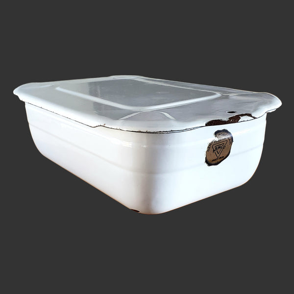 Vintage White Enamelware Steel Storage Bin with Lid by ARMCO Ingot Iron Middletown, Ohio
