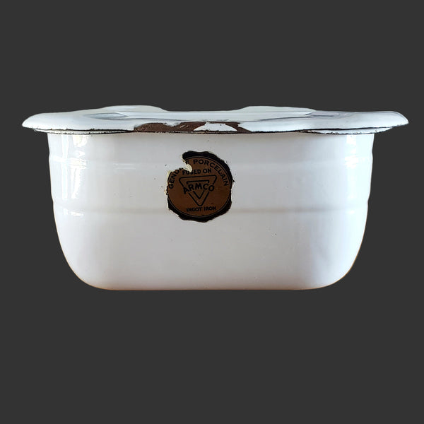 Vintage White Enamelware Steel Storage Bin with Lid by ARMCO Ingot Iron Middletown, Ohio