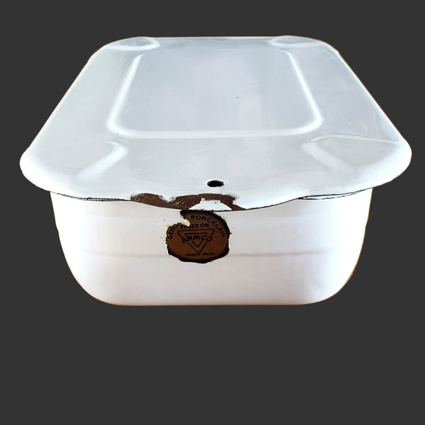 Vintage White Enamelware Steel Storage Bin with Lid by ARMCO Ingot Iron Middletown, Ohio