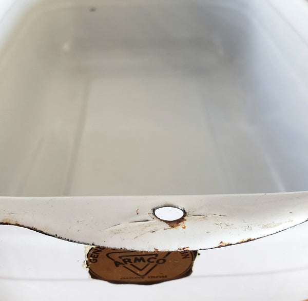 Vintage White Enamelware Steel Storage Bin with Lid by ARMCO Ingot Iron Middletown, Ohio