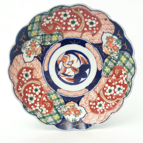 Antique Japanese Imari Porcelain Cabinet Plate Bird Flowers Geometric Designs 8 1/2"