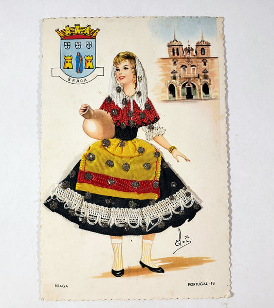 Vintage Hand Embroidered Postcards Portugal Spain Collection of 6