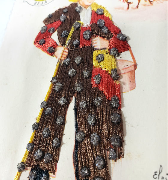 Vintage Hand Embroidered Postcards Portugal Spain Collection of 6