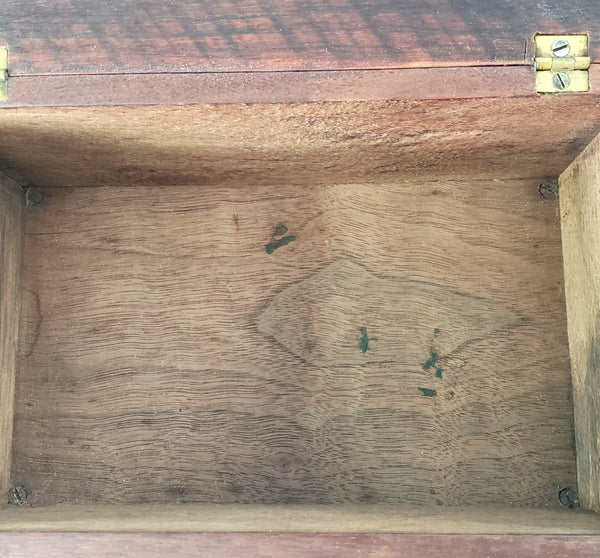 Vintage Wooden Keepsake Chest Box Hinged Lid with Decorative Onlay