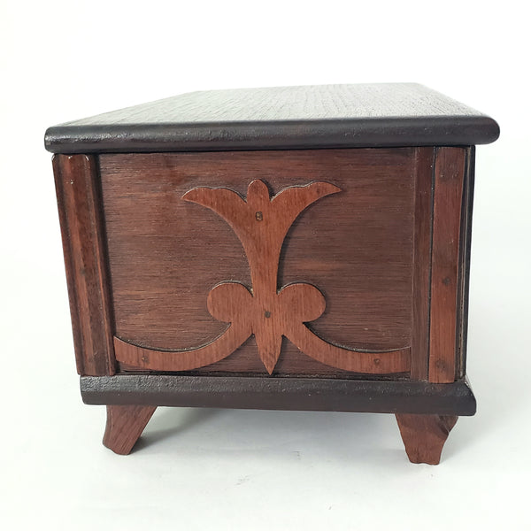 Vintage Wooden Keepsake Chest Box Hinged Lid with Decorative Onlay