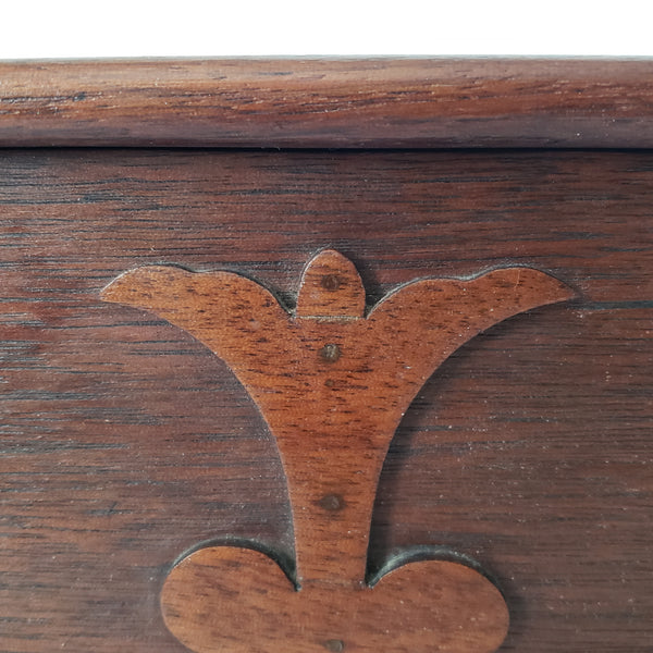 Vintage Wooden Keepsake Chest Box Hinged Lid with Decorative Onlay