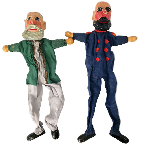 Vintage Hand Carved Wooden German Hand Puppets Two Bearded German Men 1920s-1930s