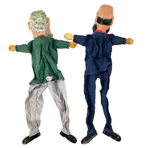 Vintage Hand Carved Wooden German Hand Puppets Two Bearded German Men 1920s-1930s