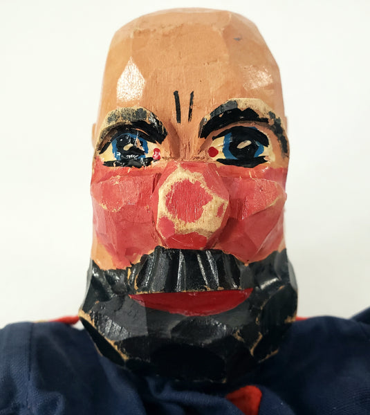 Vintage Hand Carved Wooden German Hand Puppets Two Bearded German Men 1920s-1930s