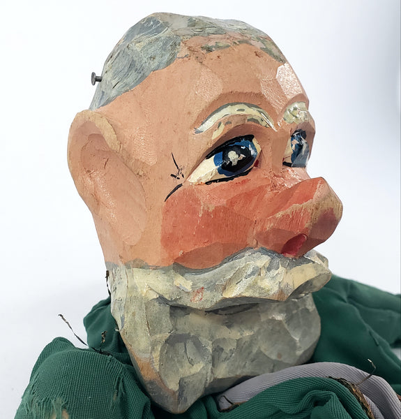 Vintage Hand Carved Wooden German Hand Puppets Two Bearded German Men 1920s-1930s